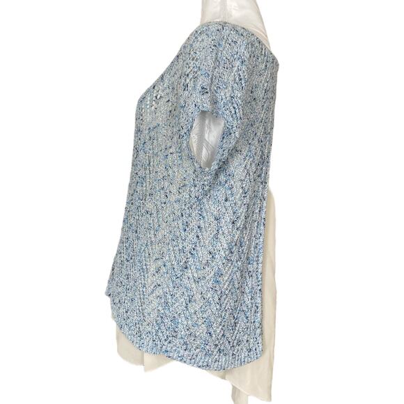 Lucky Brand Blue White Open Knit Scoop Neck Boho Knit Sweater Shirt Size Medium - Picture 8 of 16